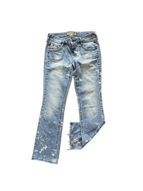 HINT JEANS Low Rise Bootcut Size 9 Long Bleached Distressed Denim